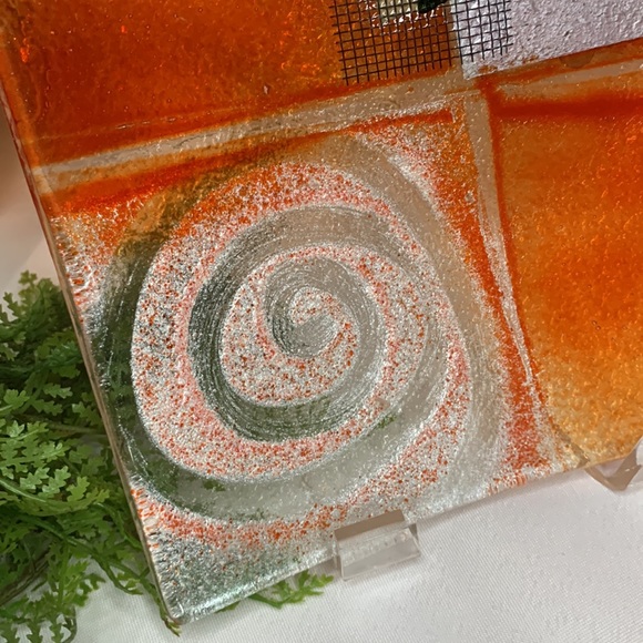 Handmade orange and silver fused glass decorative plates set of 2 - Picture 9 of 12